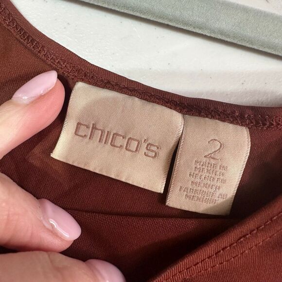 Chico’s Knit Sleeveless Top Tank Cinnamon Spice Brown Rust Size 2 Large - Picture 3 of 7